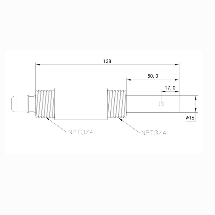 BS-EC350 Liquid-Cooled Conductivity Sensor dimensions drawing - 138mm length, 3/4 NPT threads