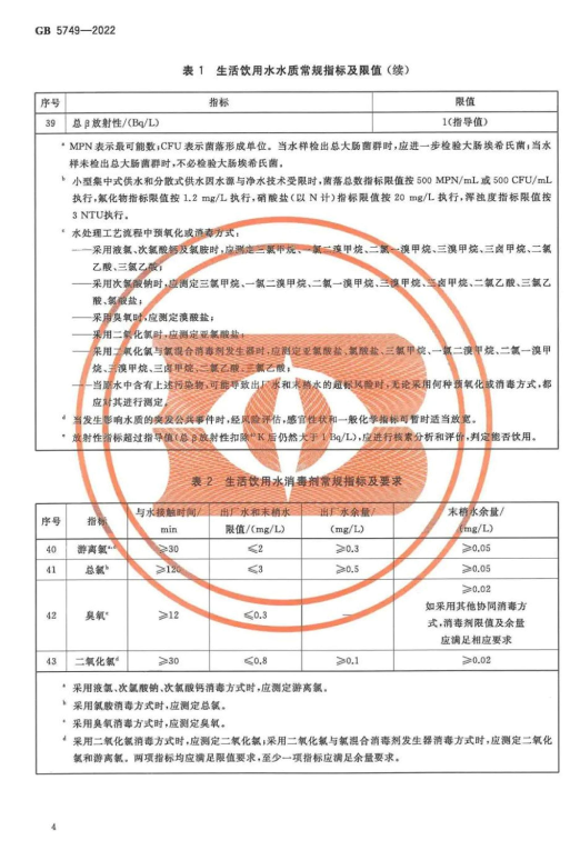 自来水余氯标准是多少？