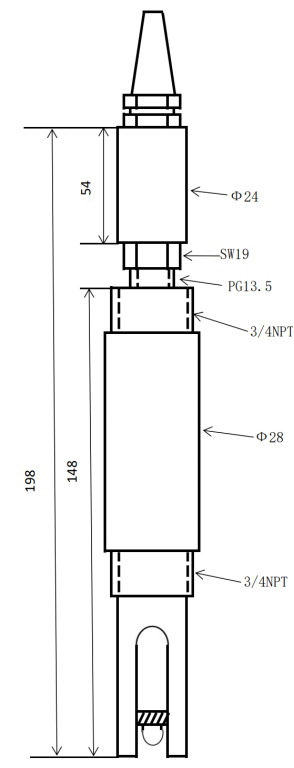 BS-PHS276液冷pH传感器尺寸图