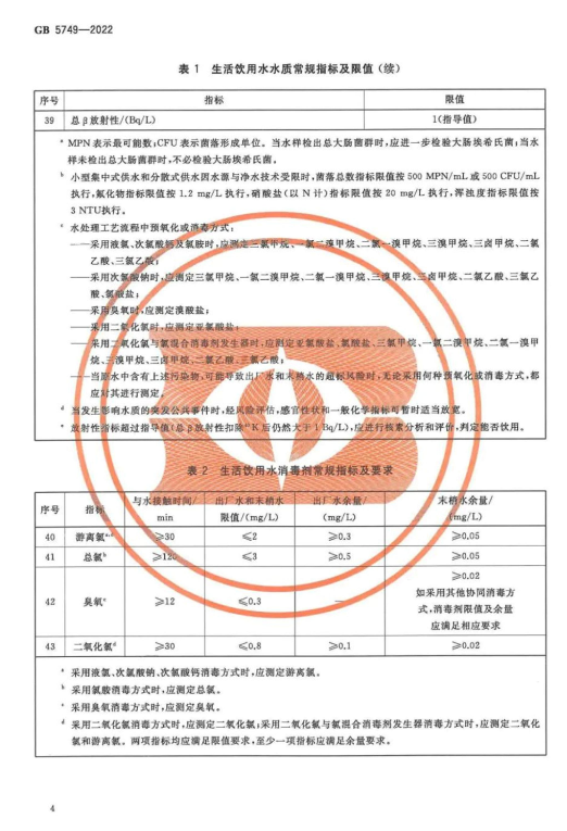 自来水余氯标准